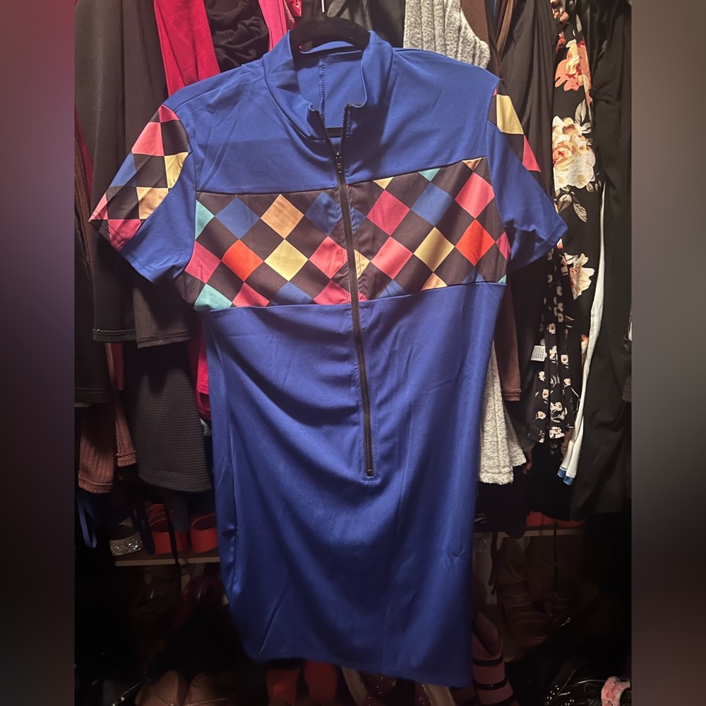 Blue Xl zip up bodycon dress.